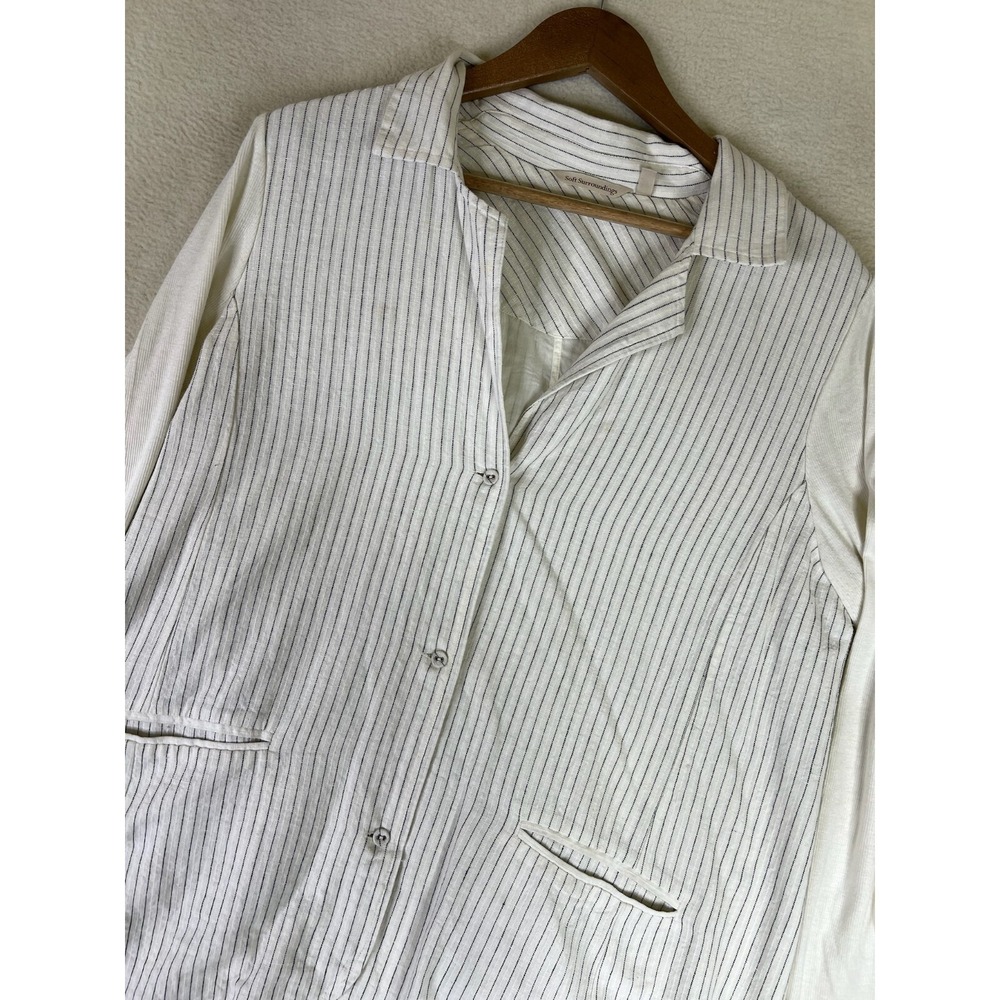 Soft Surroundings Pippa Pinstripe Cotton Flax Blazer Womens L‎ White 2CL85